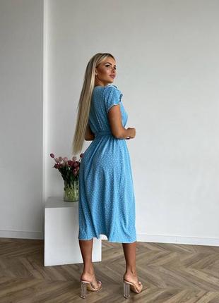 Женское платье миди с поясом красное розовое голубое оливковое зеленое в горошек