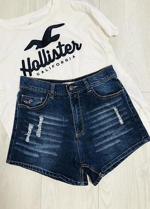 Брендові суперстильні жіночі джинсові шорти з високою талією hollister