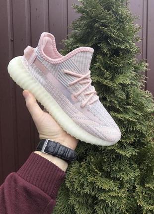 Модные молодежные кроссовки adidas yeezzy boost розовые, белые,4 фото