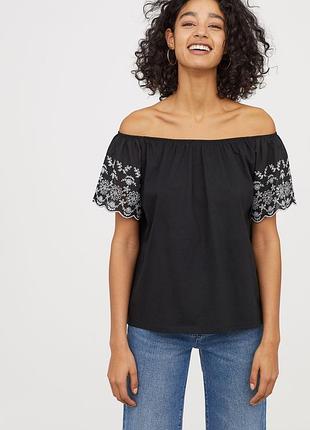 Новий топ з вишивкою, блузка з коротким рукавом від h&m