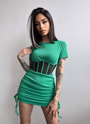 Сукня міні в рубчик з елкментами корсету