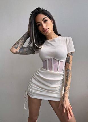 Платье мини в рубчик с элементами корсета