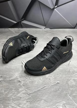 Кроссовки летние мужские adidas climacool black кожа-сетка