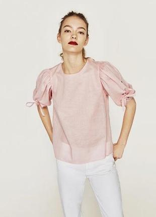🖤ніжно рожева блузка zara льон
