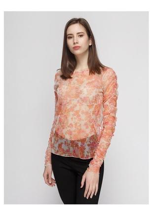 Прозрачная блуза сеточка zara размер м оранжевая сеточка принт цветы3 фото