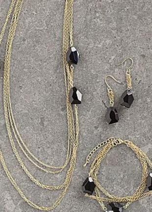 Серьги черный камень золото цепь подвески парижские тайны оникс6 фото