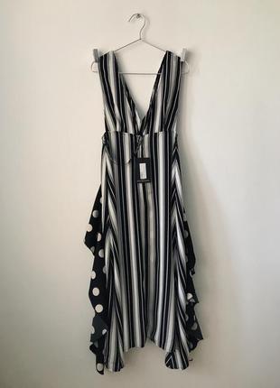 Нова сукня міді в горошок та смужку prettylittlething чорно-біле плаття сарафан чорно-біла сукня3 фото