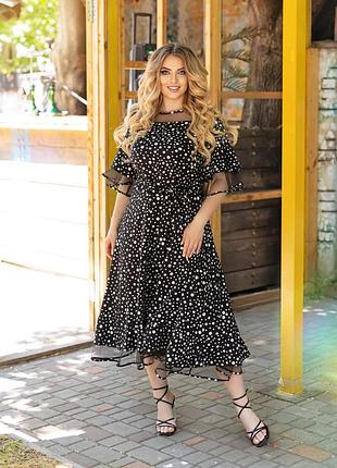 Платье в горошек с сеткой