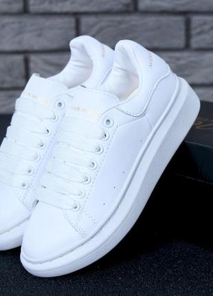 Женские кожаные белые кроссовки alexander mcqueen full white., кросівки жіночі маквіни білі