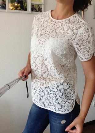 Полупрозрачная футболка - блуза с вышивкой , с - м