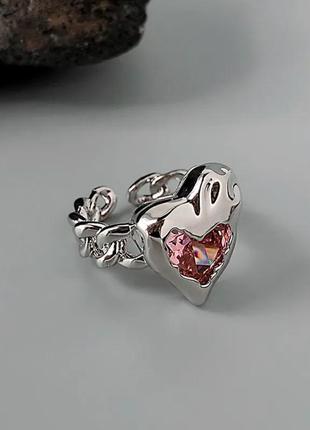 Сріблясте колечко кільце перстень каблучка із рожевим каменем колечко зі сердцем сріблясте колечко кільце в формі серця2 фото