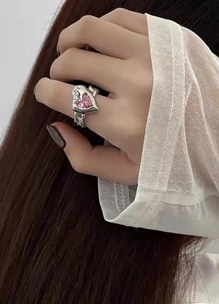Сріблясте колечко кільце перстень каблучка із рожевим каменем колечко зі сердцем сріблясте колечко кільце в формі серця9 фото