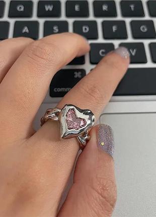 Сріблясте колечко кільце перстень каблучка із рожевим каменем колечко зі сердцем сріблясте колечко кільце в формі серця4 фото
