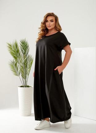 Платье макси свободного силуета вырез овальный рукав спущенный короткий с подворотом боковые карманы ткань лен стелла3 фото