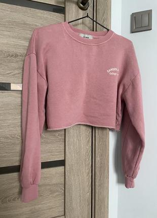 Розовый укороченный свитшот на флисе pull &amp; bear3 фото