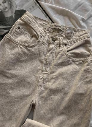 Льняные песочные прямые джинсы на высокой посадке two plus one4 фото