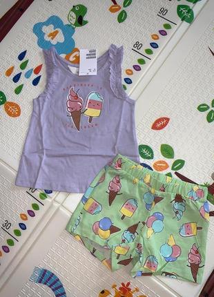 Летний набор майка + шорты h&m на девочку 2-3-4 года 98 и 104 см костюм футболка hm3 фото
