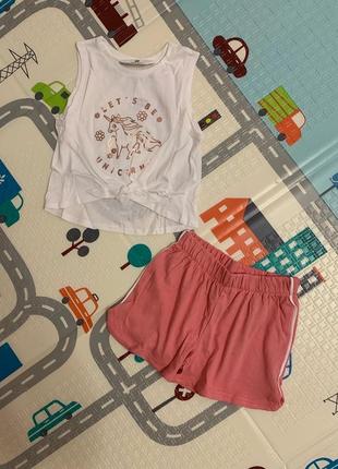 Летний набор майка + шорты h&m на девочку 2-3-4-5-6 лет 98 и 104 и 110 и 116 см костюм футболка hm2 фото
