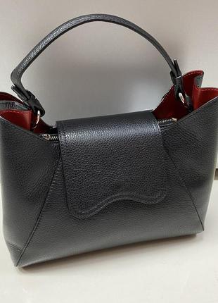 Сумка шкіряна чорна жіноча сумка чорна італійська сумка чорно-красна