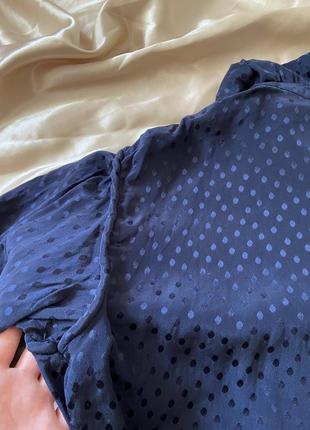 Блуза шелк винтаж жаккард темно-синяя3 фото