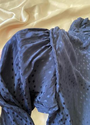Блуза шелк винтаж жаккард темно-синяя6 фото