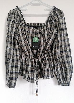 Блуза в клетку вырез квадрат каре прямоугольный