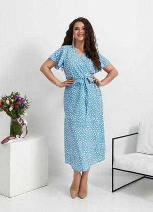 Платье миди  на запах с пояском рукав короткий ,,крылышко,, ткань евро софт принт