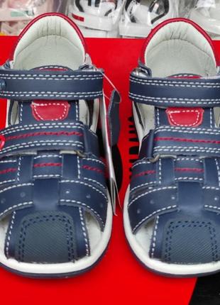 Кожаные босоножки сандалии для мальчика синие3 фото
