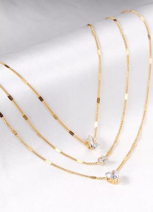 Многослойная подвеска с кристалами кулон с цирконом золотистая подвеска ожерелье с кристалами6 фото