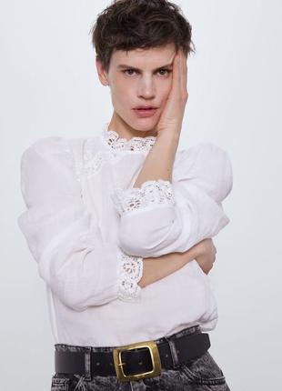 Блуза белая натуральная вышивка zara xs