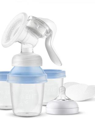 Ручной молокоотсос philips avent с контейнерами для хранения грудного молока