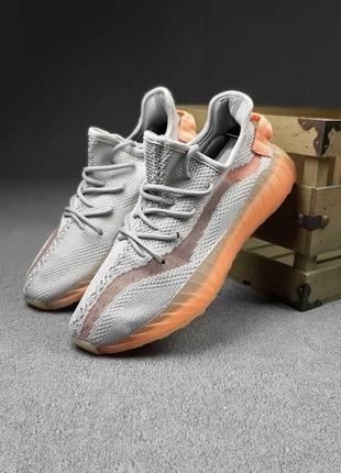 Жіночі кросівки adidas yeezy boost 350 grey orange легкі текстильні адидас изи буст серые с оранжевы