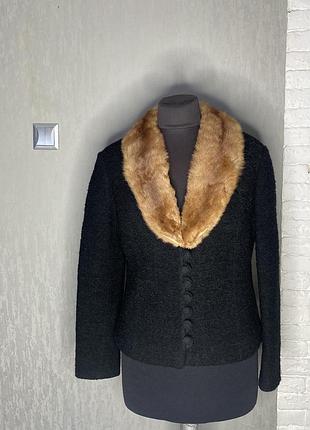 Вінтажний кардиган з коміром з натурального хутра лисиці, l