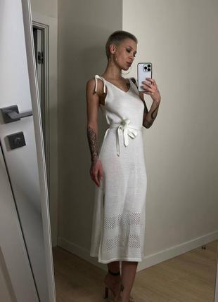 Платье вязаное сарафан длинное миди с поясом открытая спина