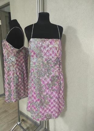 Платье на тонких бретелях в пайетках topshop скра розовое платье вечернее2 фото