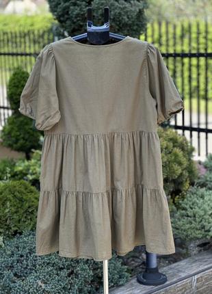Стильне жіноче ярусне плаття вільного крою хакі/олива l3 фото