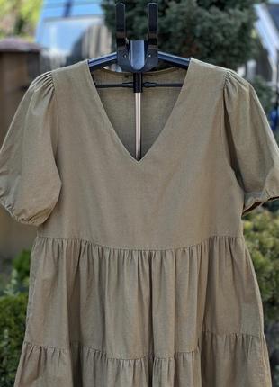Стильне жіноче ярусне плаття вільного крою хакі/олива l2 фото