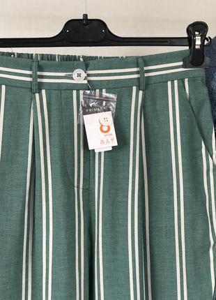 Новые зеленые хлопковые брюки в полоску primark 🤍🌿2 фото