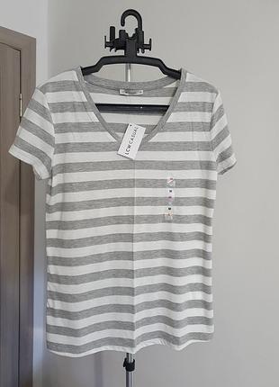 Нова бавовняна футболка біла в сіру полоску