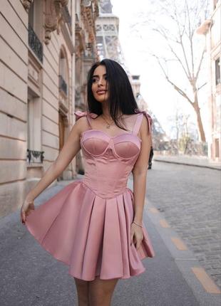 Сукня корсет в стилі baby-boll на брителях клеш атлас беж коричнева зелена малина