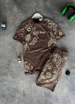 Костюм мужской базовый футболка шорты коричневый турция / комплект мужской футболка шорти5 фото