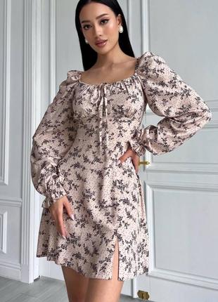 Сукня штапель беж/квіти, коротка