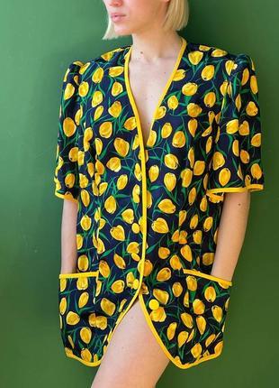 Винтажный жакет блуза из натурального шелка с цветочным принтом желтыми тюльпанами6 фото