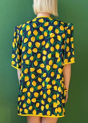 Винтажный жакет блуза из натурального шелка с цветочным принтом желтыми тюльпанами5 фото