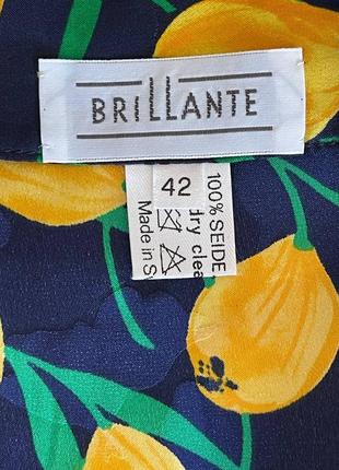 Винтажный жакет блуза из натурального шелка с цветочным принтом желтыми тюльпанами7 фото