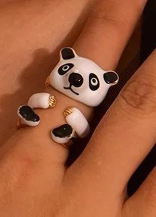 Кольцо панда эмалированное тройное2 фото