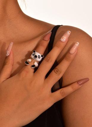 Кольцо панда эмалированное тройное1 фото