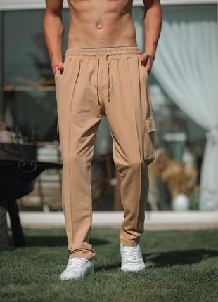 Штаны мужские базовые карго бежевые турция / брюки штани чоловічі базові бежеві турречина