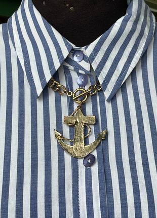 Сорочка madeleine бавовняна у полоску смужку у морському стилі з вишивкою7 фото