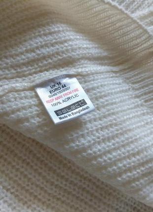 Длинный белый джемпер английской вязки с бусинами на горловине#размер xxl-165 фото